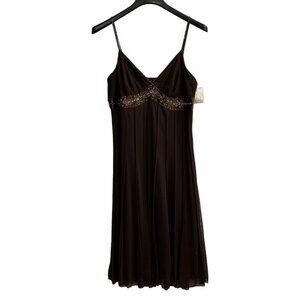 Mix It Dress Womens 10 Brown Beaded Babydoll Mesh Layered Midi Y2K Grunge Fairy‎